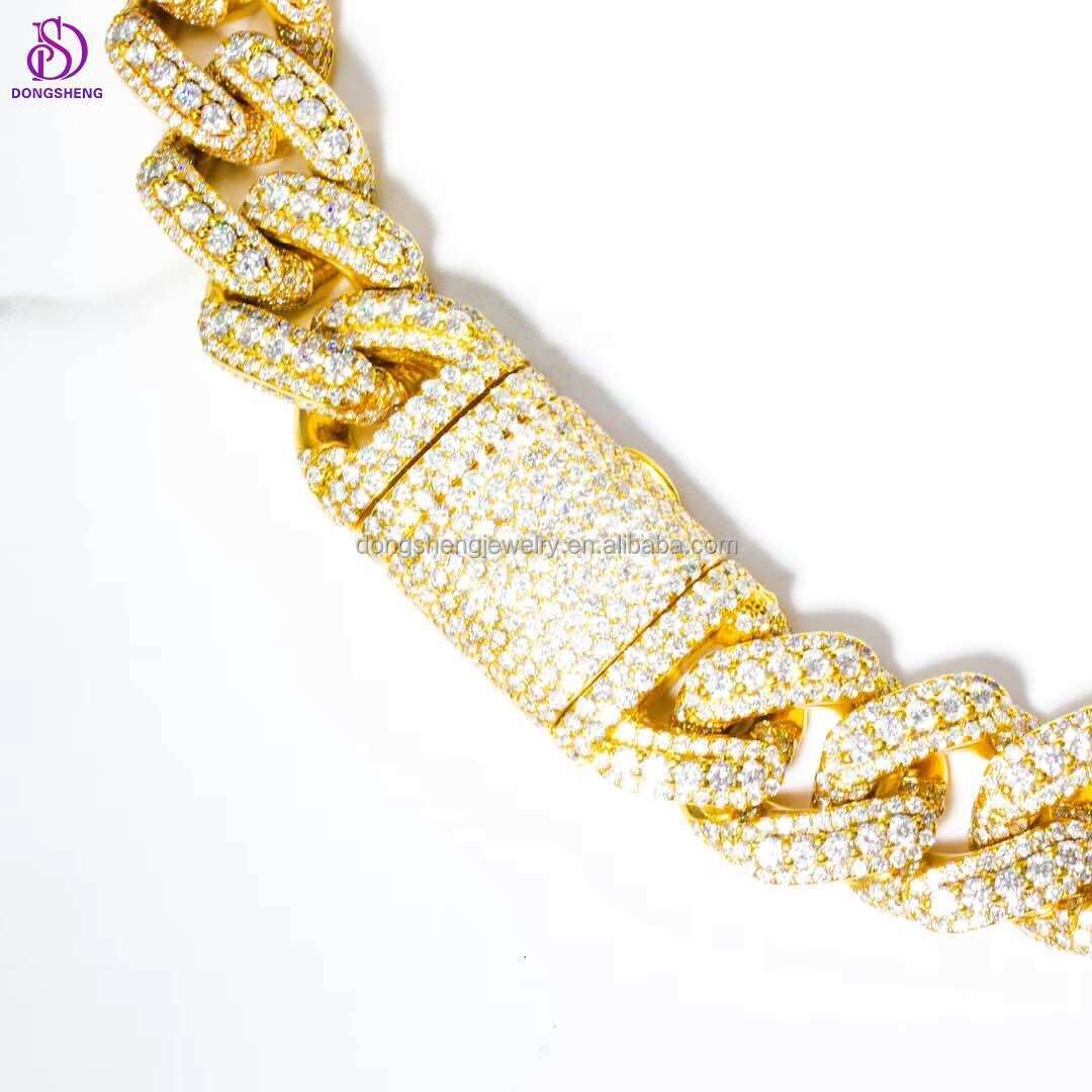 Diamond Mossinate Cuban Chain 3 Row Stone Miami Cuban Link Chain Fashion Customization Moissanite Cuban De 10mm 10k 14k 18k Gold