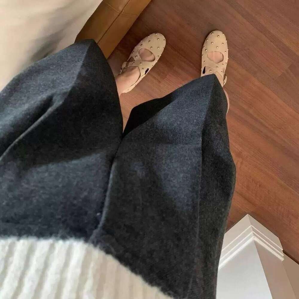 Genuine Leather Korean Style Studded Round Toe Cross Strap Mary Jane for Women 2025 Spring Summer New Ballet Flat Shoes