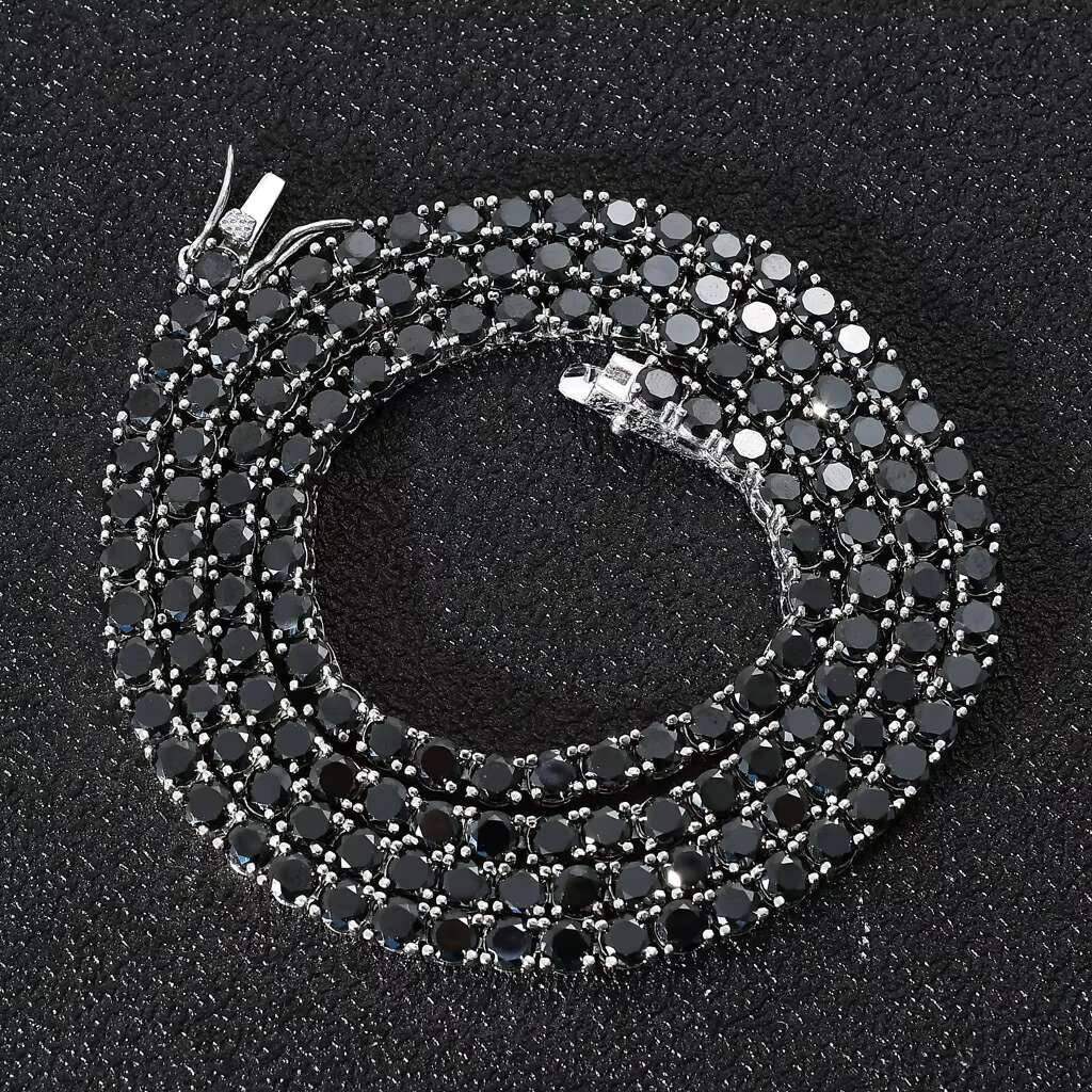 Fashion Quality Men Black 4mm 16 Inch Moissanite Tennis Chain Necklace Hiphop Gold Plated Jewelry for Men with Black Zircon