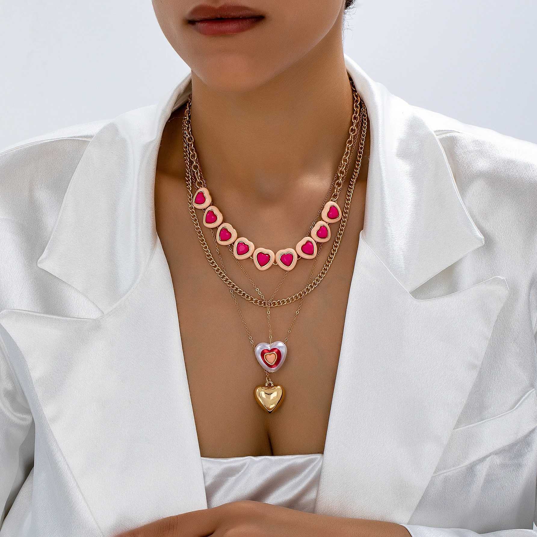 European and American style layered light luxury temperament metal alloy multi-layer stacked long love necklace wedding jewelry XJ250528