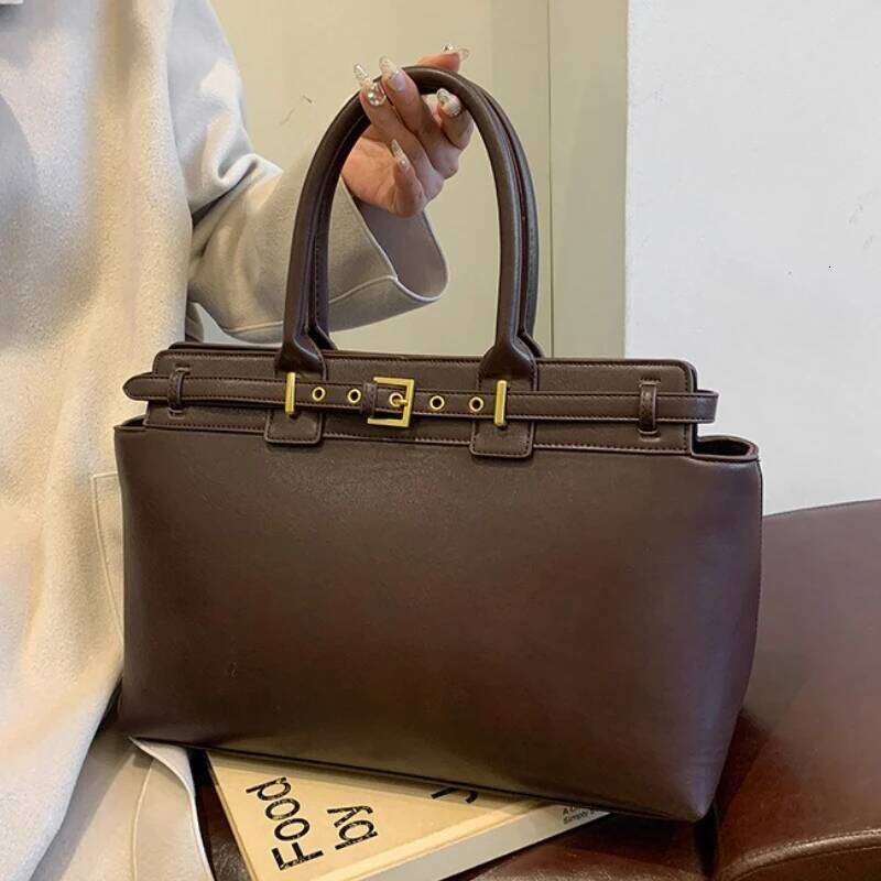 Large Size Women Top-handle Bags Retro Pure Color Big Capacity Shopping Totes 2025 Hot Sale Trendy Designer Handbags PU