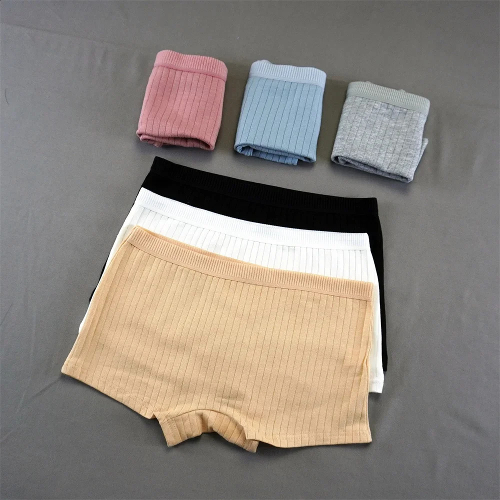 2PCS Stripes Cotton Breathbale Women Boxers Plus Size Ladies Safety Panties Elastic Mid Waist Seamless Shorts Anti 250526