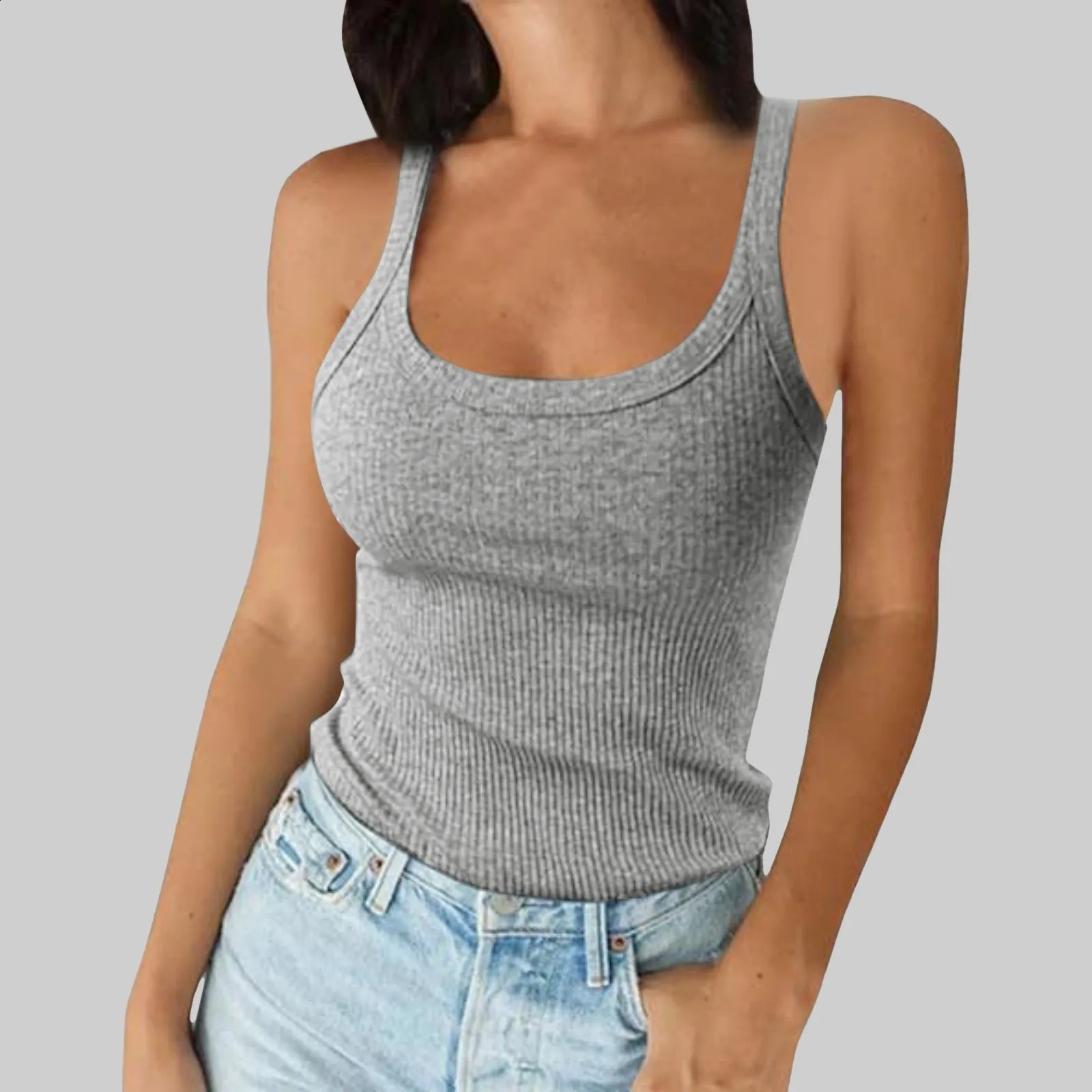 O Neck Summer Knit Vest Sleeveles Sexy Basic T Shirt Off Shoulder Ribbed Tank Tops Casual 2025 Outfits Tight 250527