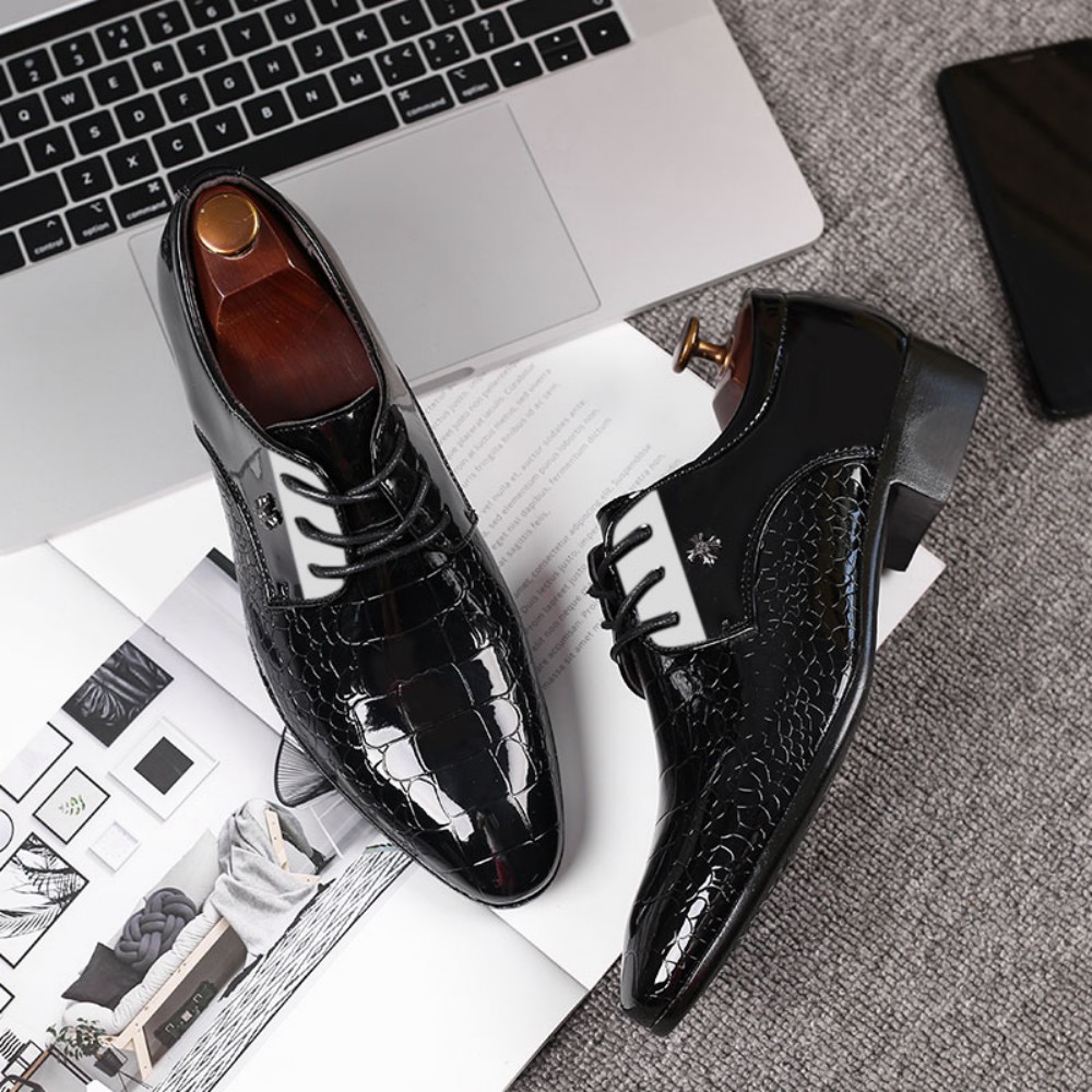 Men's Dress Shoes Business Oxford Shoes Cracked Stripe Casual Lace Up Crocodile Stripe Pattern Mens Derbys Shoes For Men Father's Day Gift
