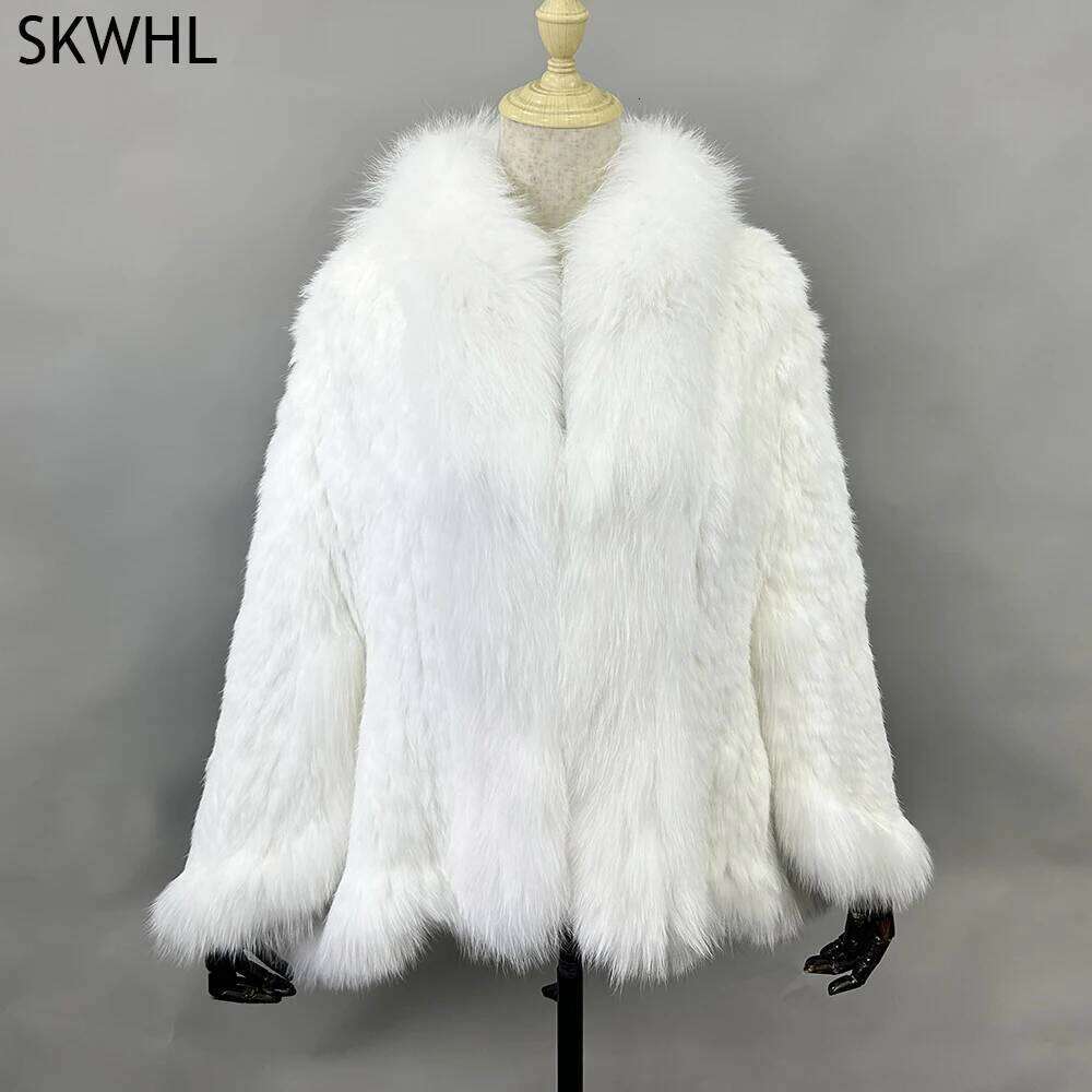 Autumn Winter Ladies' Genuine Knitted Rabbit Shawls Fox Collar Women Fur Pashmina Wraps Bridal Cape Coat Jacket