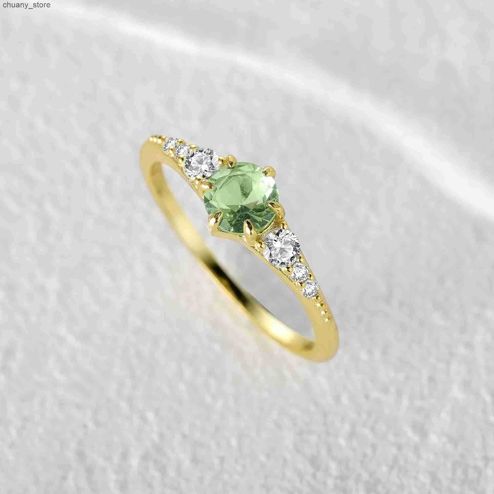 Aide 925 Sterling Silver Fresh Mint Green Zircon Rings For Women Minimalist Crystal Thin Slim Stackable Finger Rings Jewelry z25052988M4