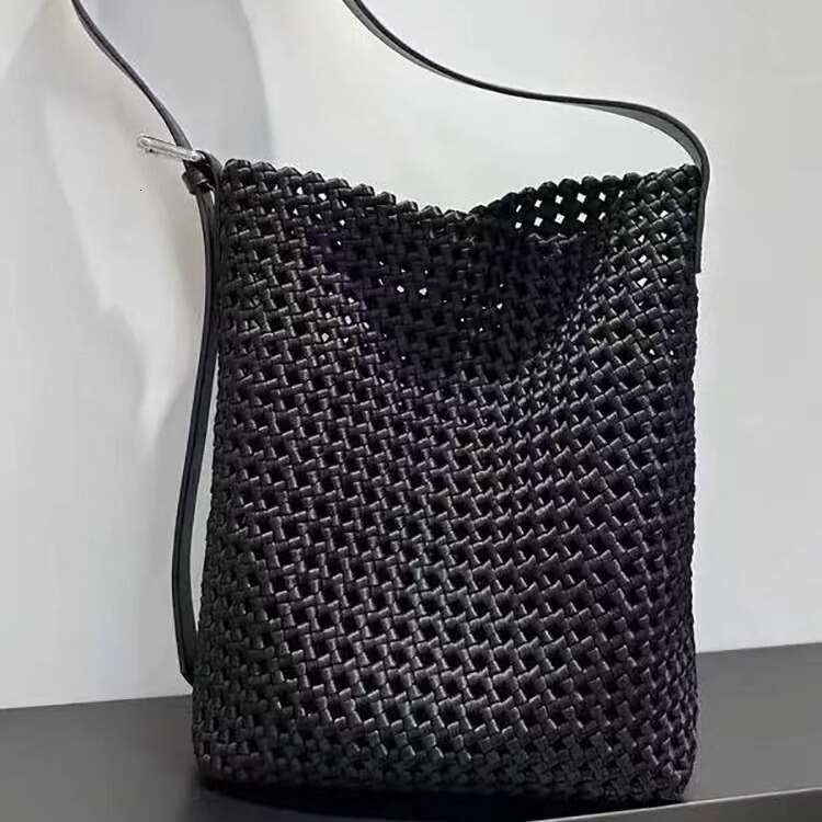 Tote Bag Niche Design Nylon Woven Bucket Large Capacity Hollow Out Wide Strap Single Shoulder Letter Tote Bag Shoulder Bag Braided Handbag