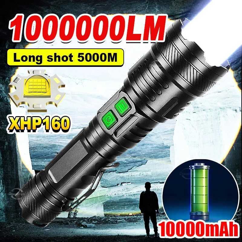 1000000 Lumens Powerful LED Flashlight Super Bright Rechargeable Torch Portable High Power Flashlight Outdoor Camping Lantern XJ250529