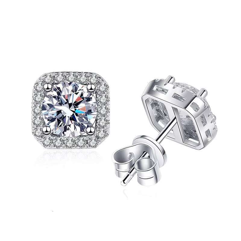Sterling 925 Silver Earrings Inlaid with Moissanite Square Rock Sugar Earrings 50 Points 1 Karat 2 Karat Mosan Ear Jewelry