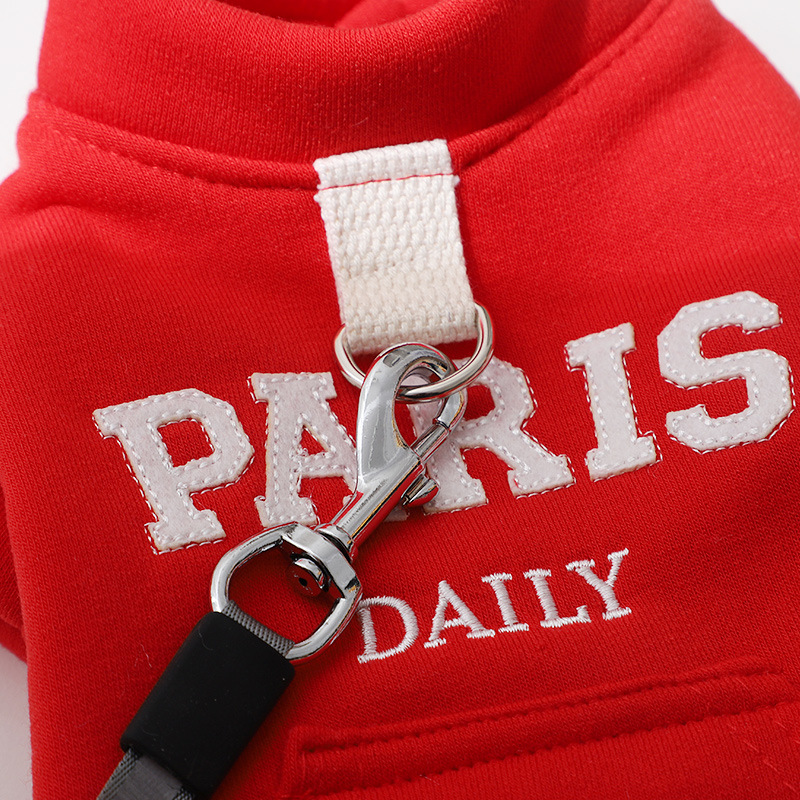 Autumn Hoodies with Leash Ring, Pockets, Embroidery Letter Puppy for Small Medium Dog Girl Boy Cat Sweater Winter Pet Clothes Cold Weather Coat M A457