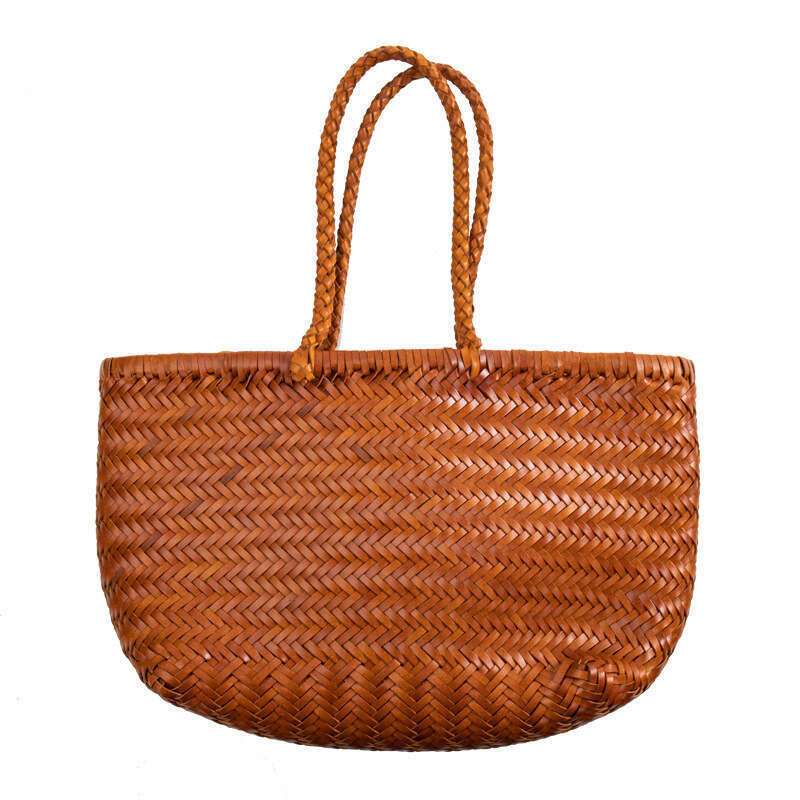 Tote Bag Ins Genuine Leather Recycled Cowhide Handmade Herringbone Woven Tote Basket Vacation Bag Shoulder Bag Braided Handbag Genuine leather women&#