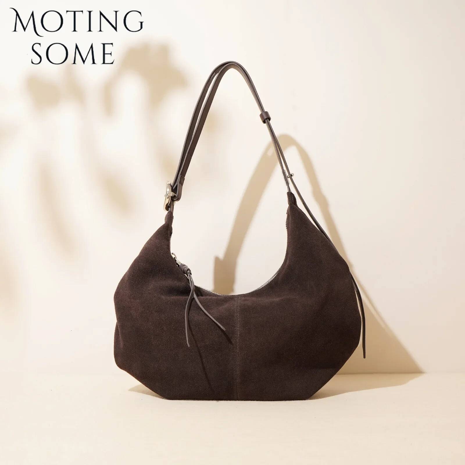Motingsome Suede Genuine Leather Women Hobos Bags Retro Large-Capacity Bag Lady 2025 New Dumpling Purse Niche Messenger Tote