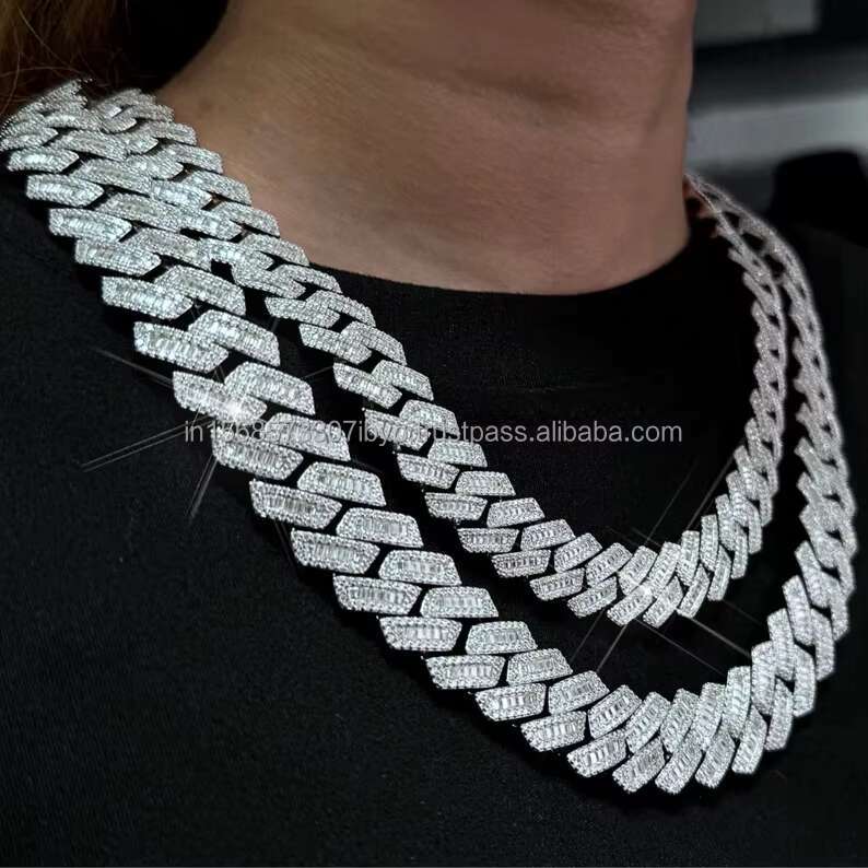 Top Quality Sterling Hip Hop Miami Cuban Chain Iced Out Moissanite Diamond Customized Silver and Gold Designer Necklace