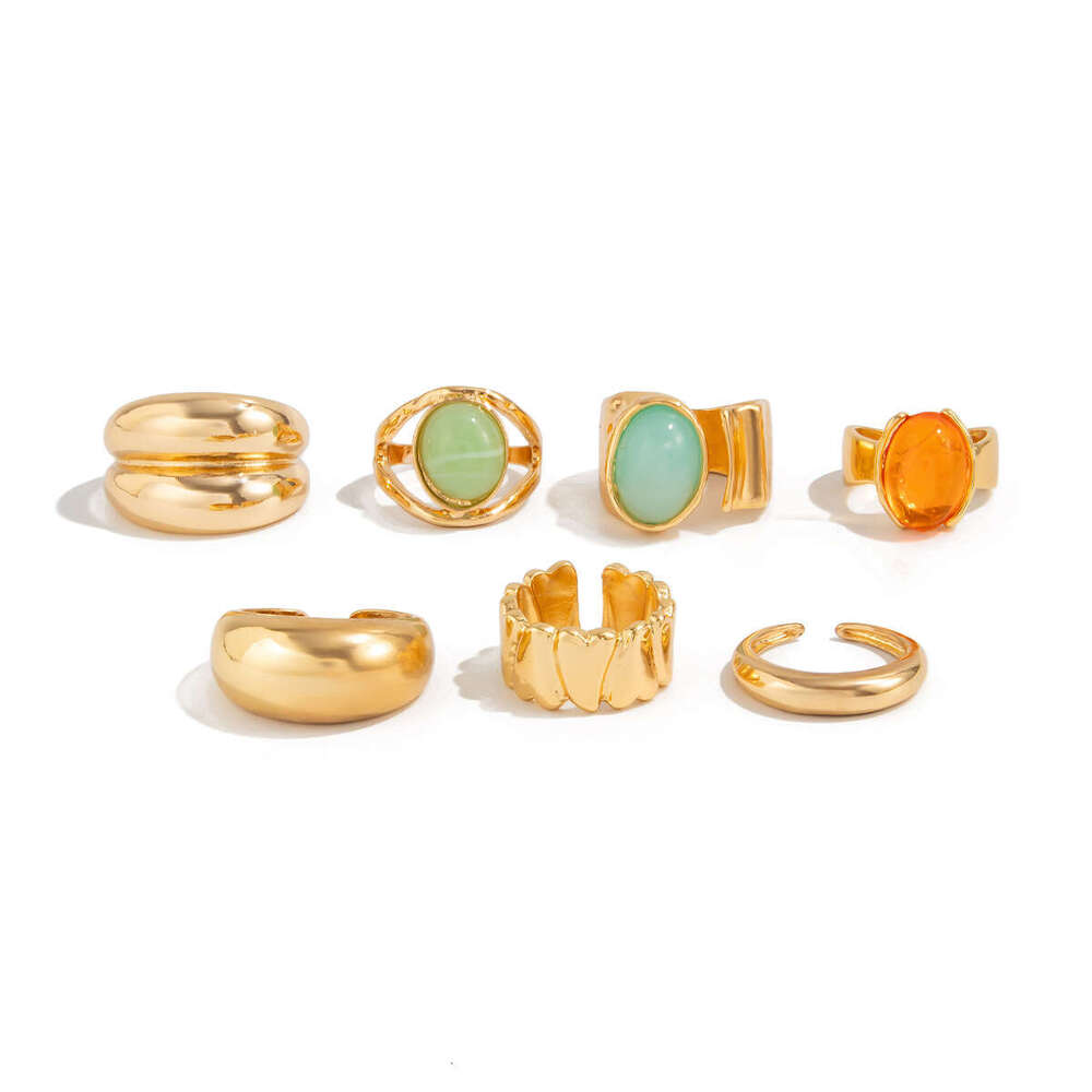 Layered INS Style Inlaid Acrylic Set for Women, Light Luxury Irregular Open Ring