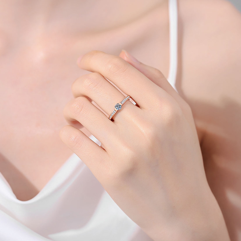 S925 Sterling Silver Champagne Gold Moissanite Ring, 30-Point Moissanite, Minimalist Design for Daily Wear