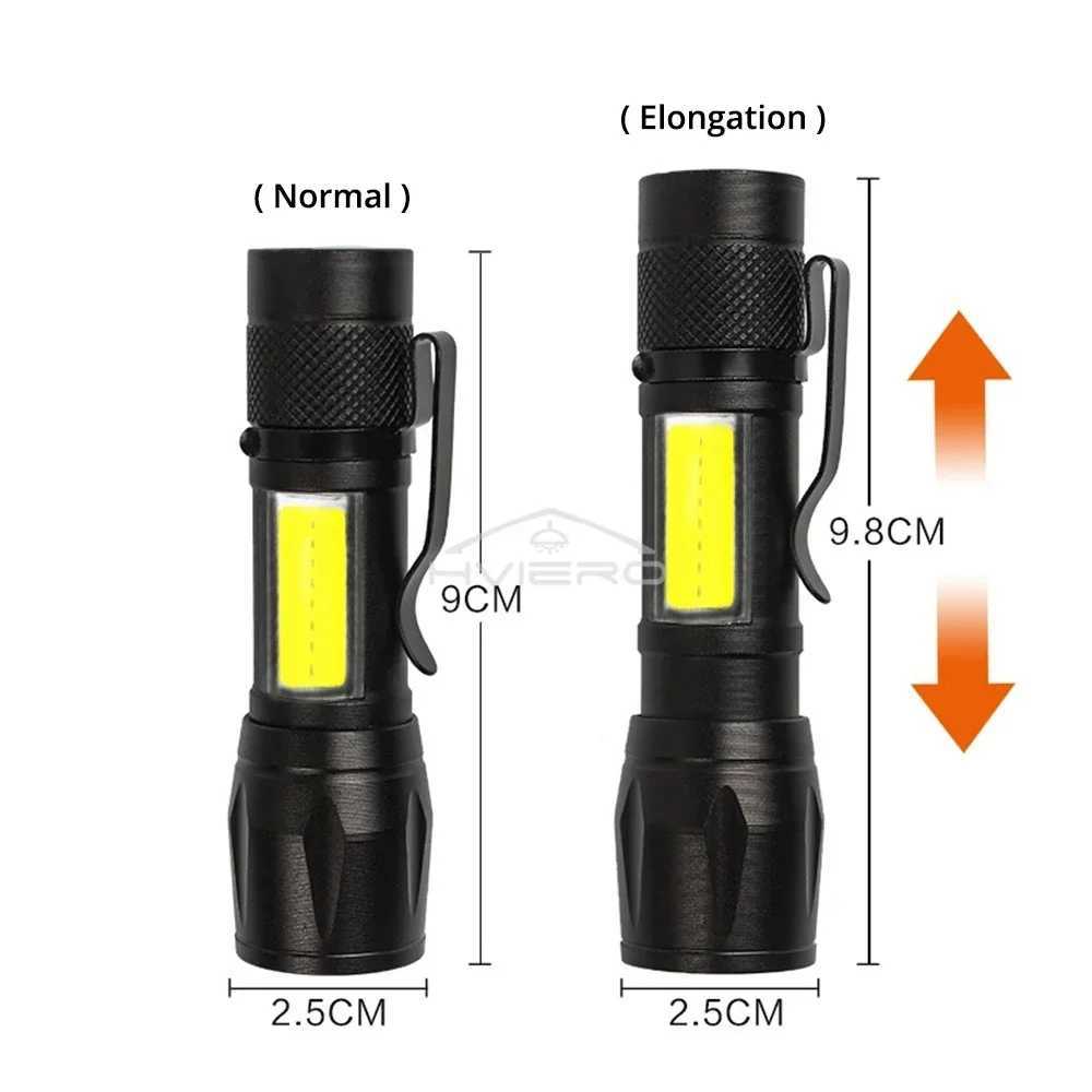Mini Torch LED Rechargeable Flashlight Portable USB Charging COB Light High Power Bank Camping Waterproof Long Range Lantern XJ250529