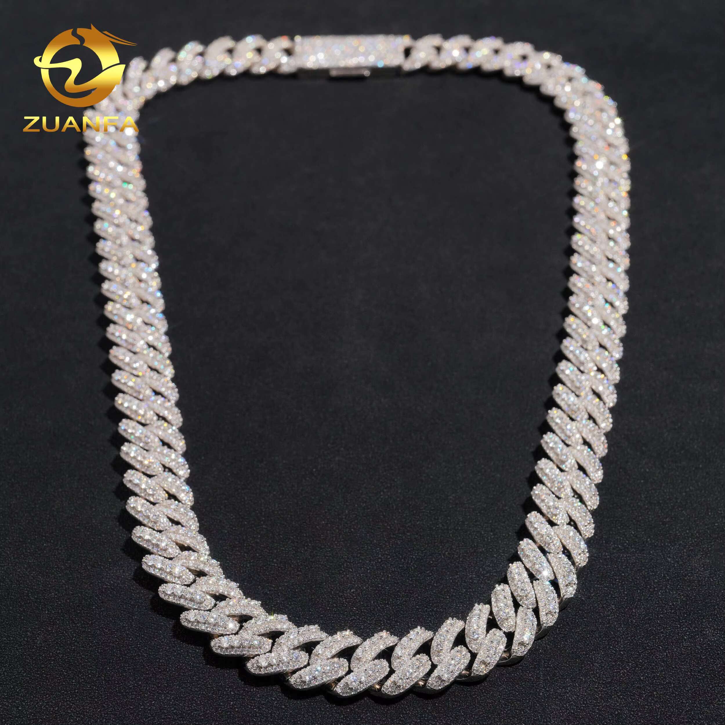 Zunfa Jewelry GRA Certificate Passed Diamond Tester 16mm Moon Shape Vvs Moissanite Cuban Link Chain Rapper Hip Hop Necklace