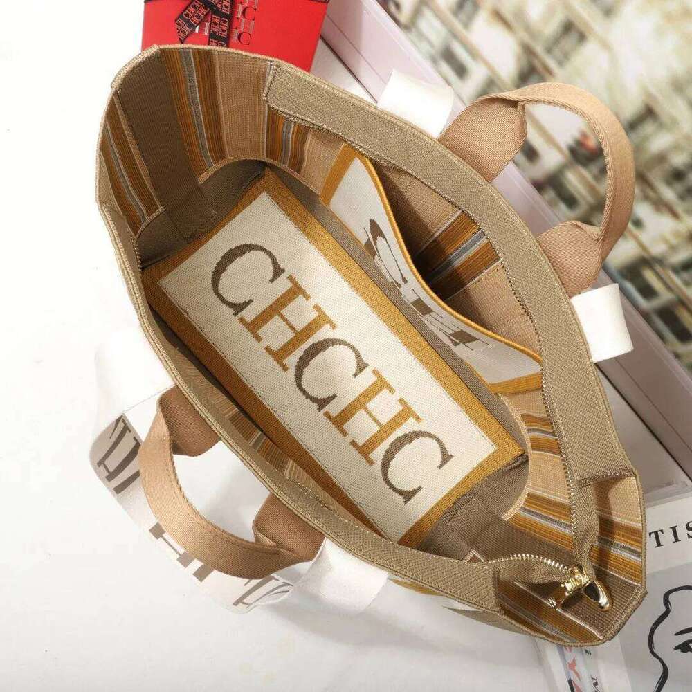 CH Tote Simple Stripe Design Women's Shoulder Bag Letter Print Large Capacity Commuter Style Classic Ladies Crossbod