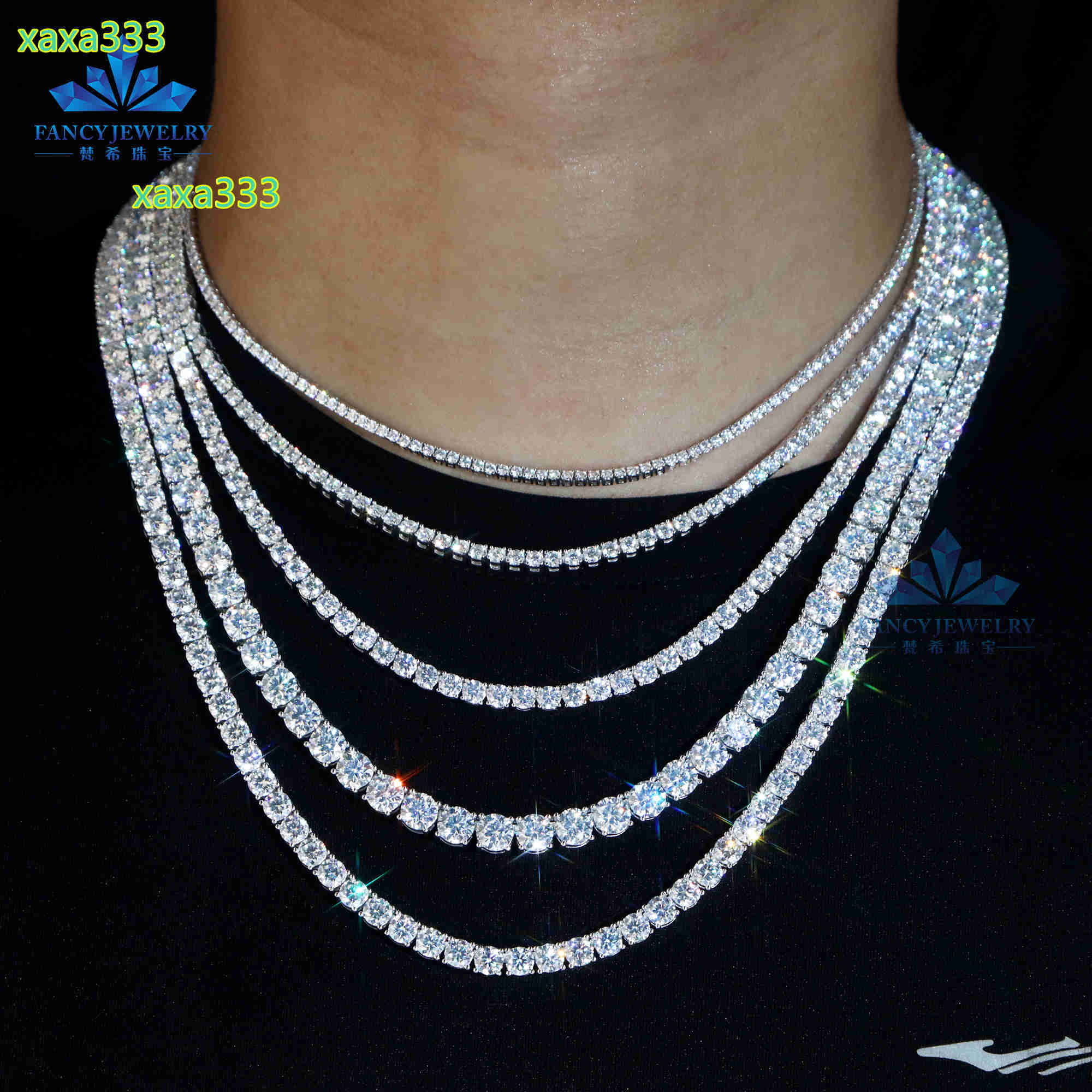 Hot Sale Rapper Jewelry D VVS Diamond 2mm 3mm 4mm 5mm 6.5mm Tennis Necklace 925 Sterling Silver Hip Hop Moissanite Tennis Chain