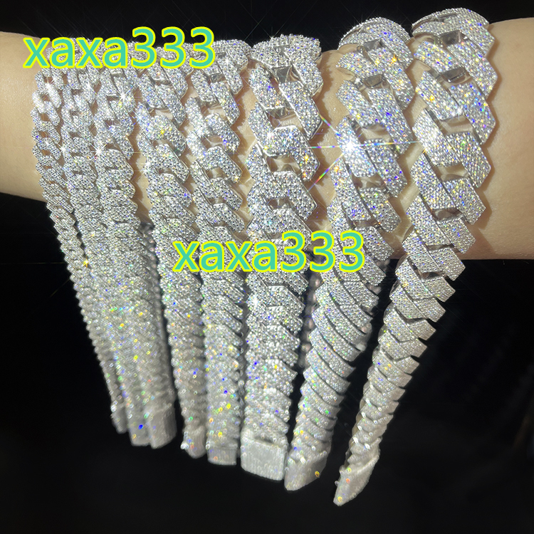 Hot Sale 8mm-15mm Wide HipHop Necklace Bracelet Moissanite Cuban Chain Silver Iced Out VVS1 Moissanite Cuban Link Chain