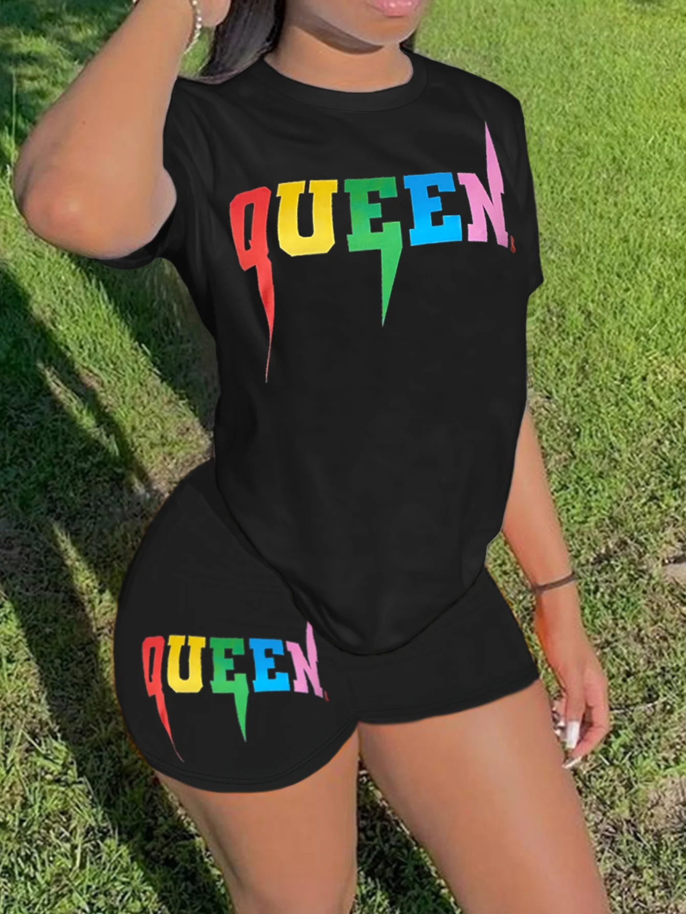 LW Letter Print plus size casual Twopiece Shorts Set 2024 Women Short Sleeve Tracksuit Casual Matching Suit for Summer 250517
