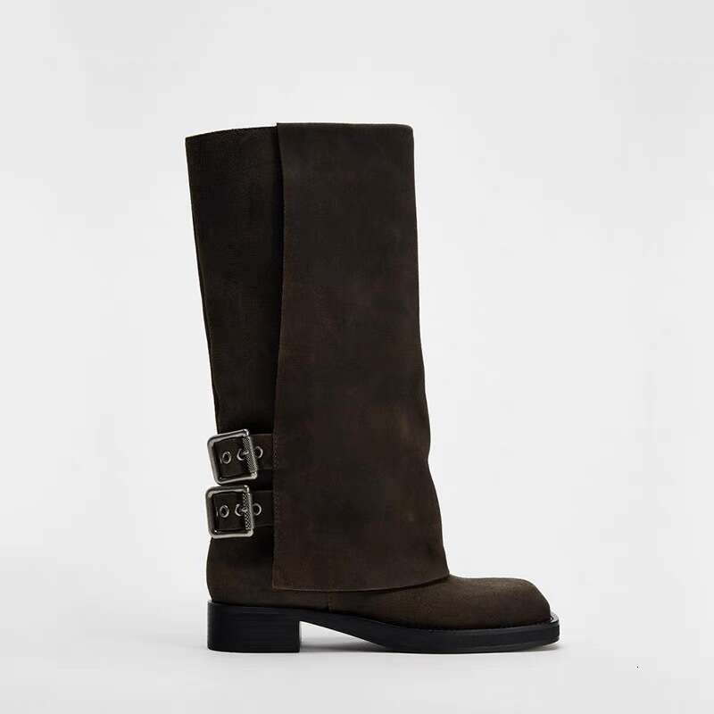 ZA Niche Pants Knight Women 2024 New Autumn Winter Thick Heel Square Toe Long High Boots