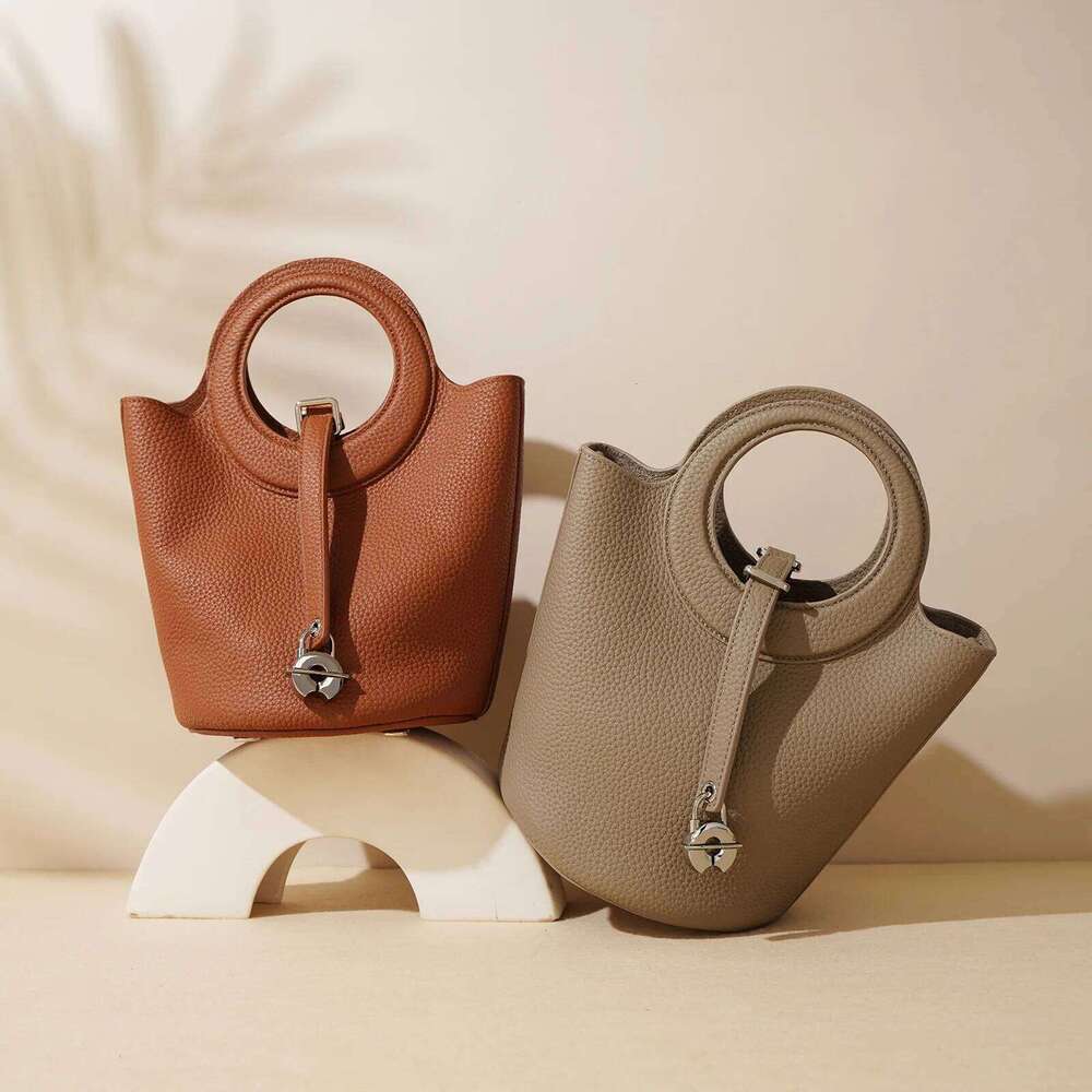 Real Leather Designer Bucket Bag Versatile Classic Vegetable Basket Women's Handbag