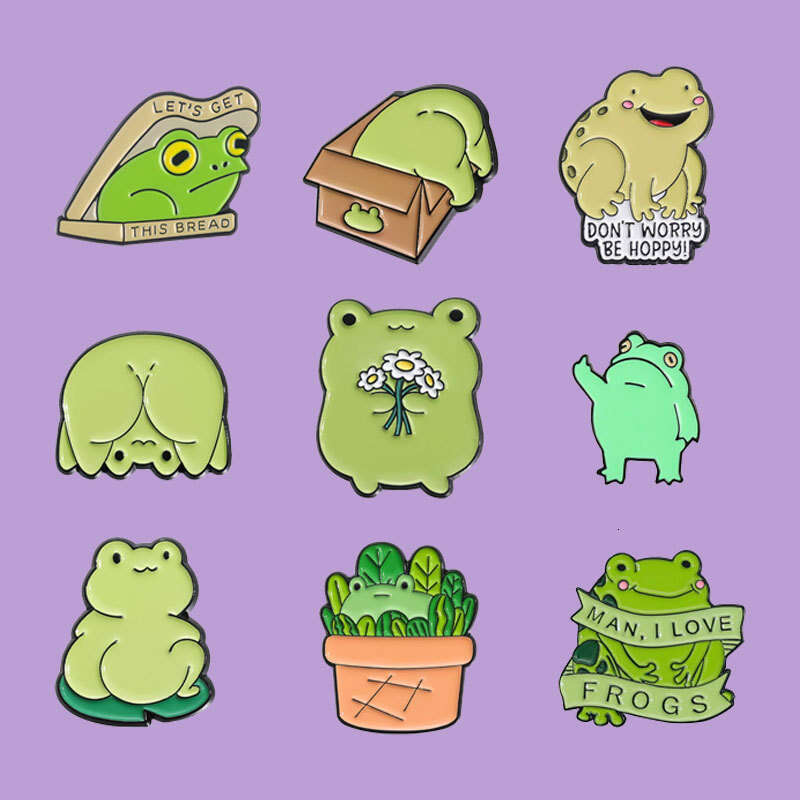 Set of 9 Cute Frog Animal Metal Badges Clothing Accessories Lapel Pins