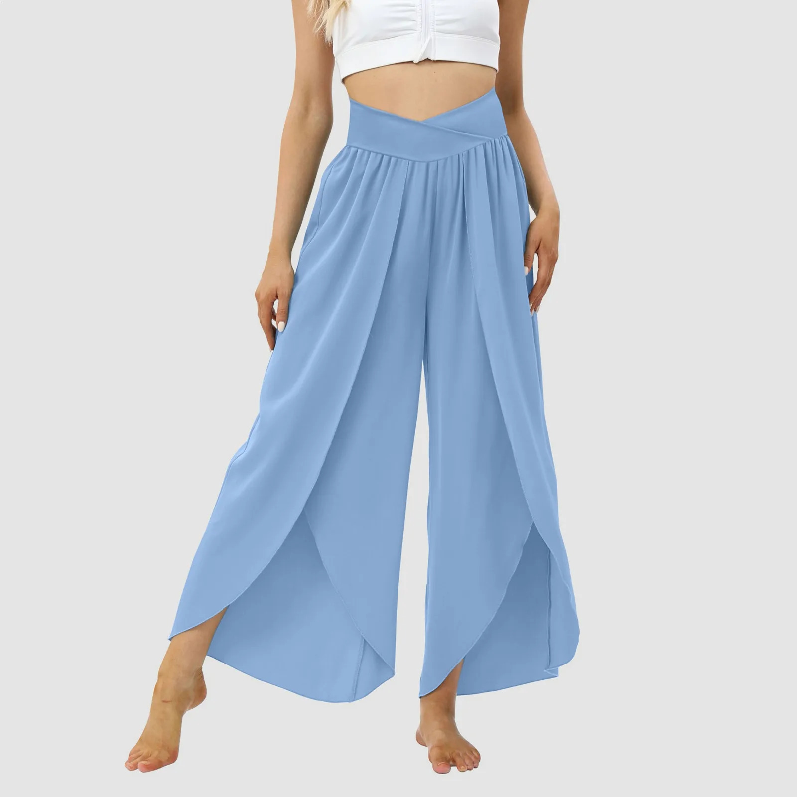 Women Wide Leg Pants High Waisted Yoga Hippie Casual Wear Boho Beach Palazzo Pants Women Jogging Trousers Korean Chiffon 250529Z
