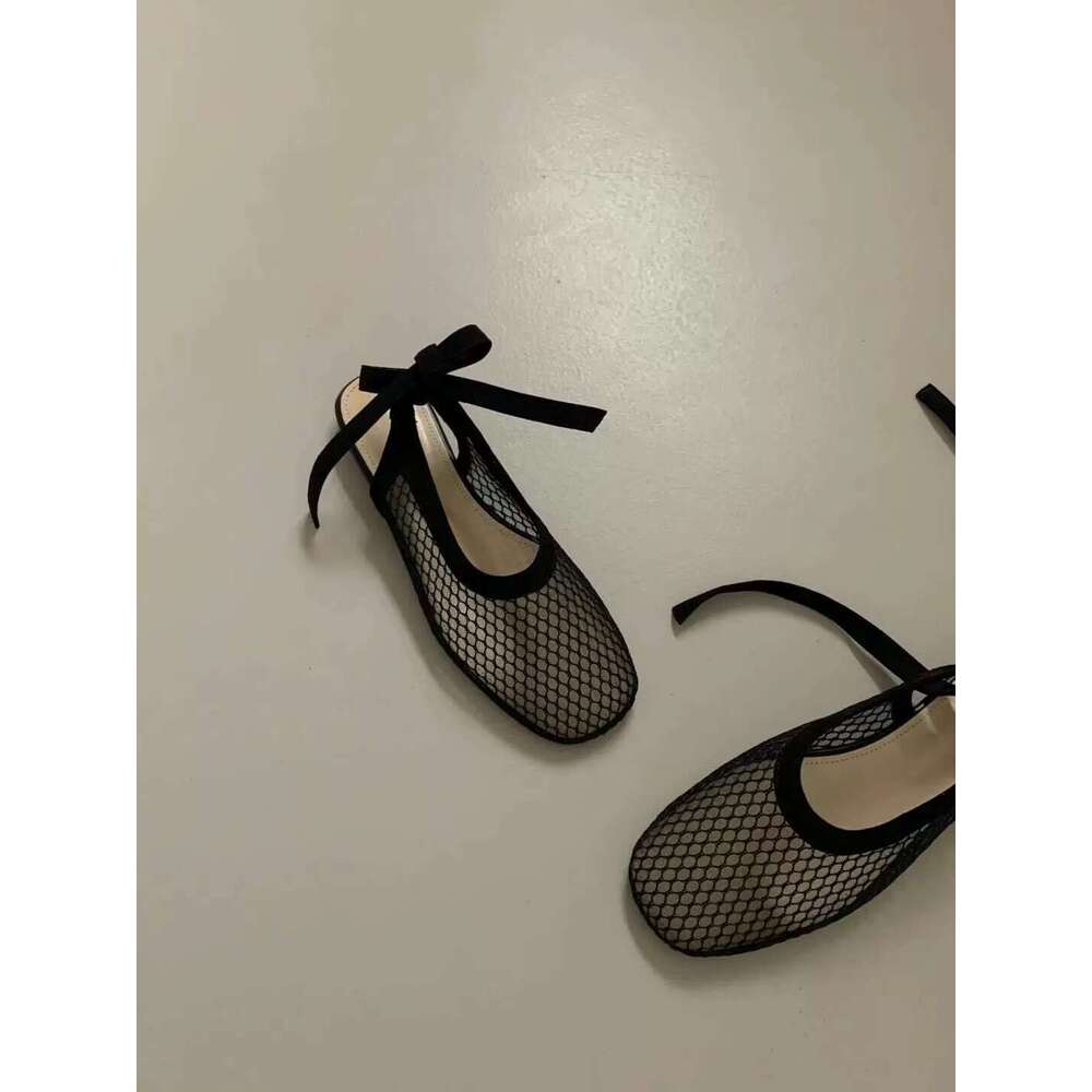 Sheepskin Version~Korean Style Niche Mesh Hollow Breathable Casual Flat Closed-Toe Sandals for Women 2025 Summer Half Slippers