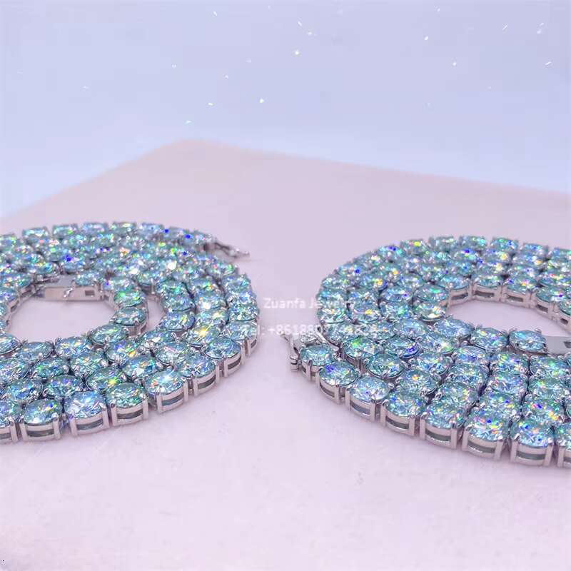 Hot Sale 3mm 4mm 6.5mm S925 Sterling Silver Gold Plated Blue Green Diamond Moissanite Tennis Chain