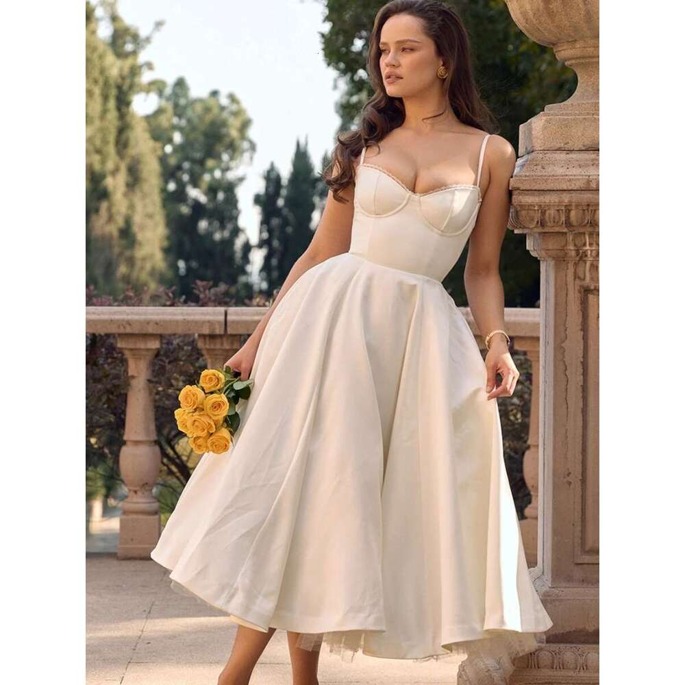 Suninheart Summer Flare Midi Elegant 2025 New Arrivals Spaghetti Strap Bustier Dress Women