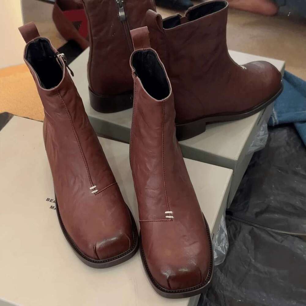 Korean Versatile Square Toe Chelsea Slim for Women 2024 Autumn Winter Thick Heel Platform Side Zipper Martin Boots