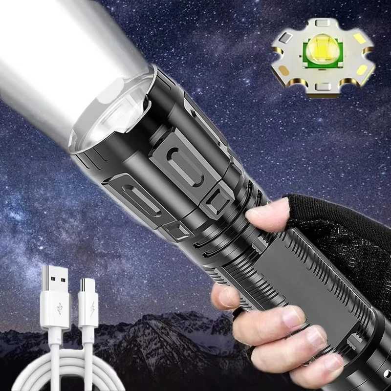USB Rechargeable Flashlight LED 3 Gears Battery Torch Lantern for Outdoor Waterproof Camping Fishing Hiking Lighting Lamp XJ250529