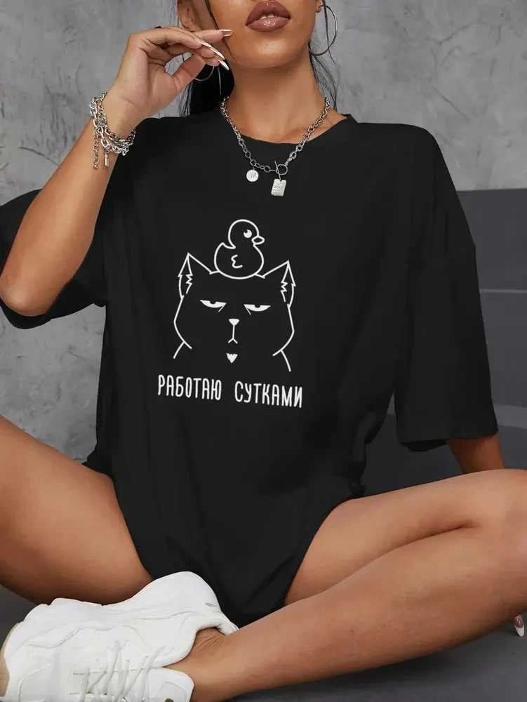 Russia Word Printed Short-sleeve Summer Women T-shirts Funny Graphic Cat Casual Style Female Tops Designer Clothing2025 New