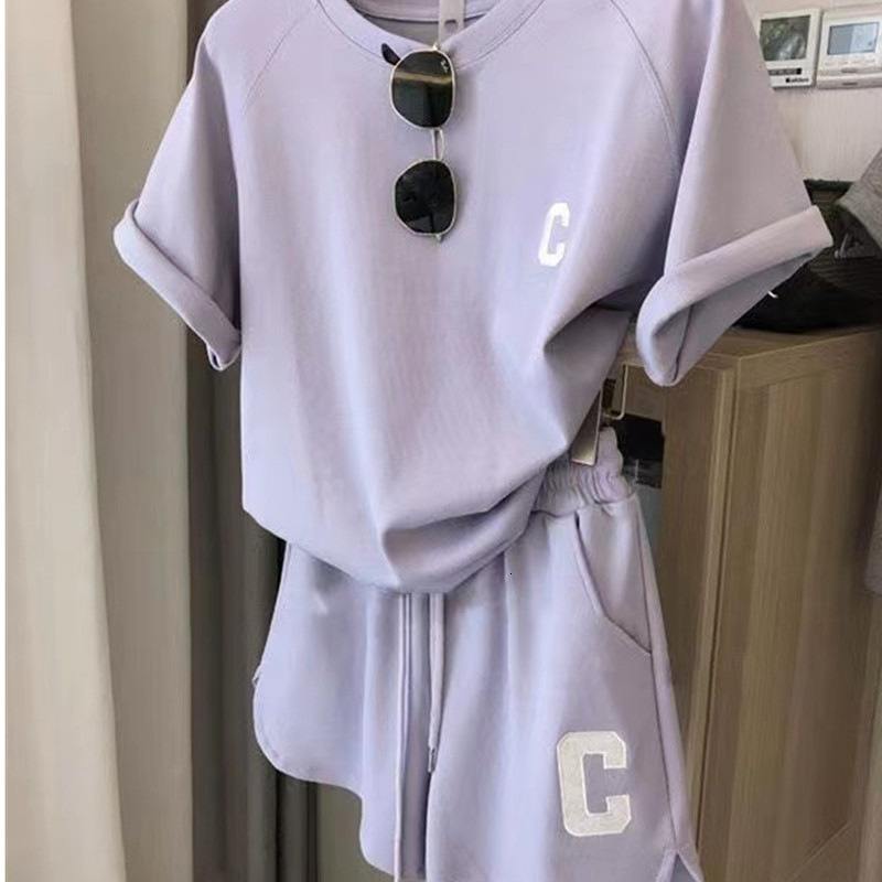 Luxury Designer Clothing Korean Style Women's Summer Loose Short Sleeved T-shirt Casual Shorts Sports Printed Letter Casual Two-piece Set 2025 Ne