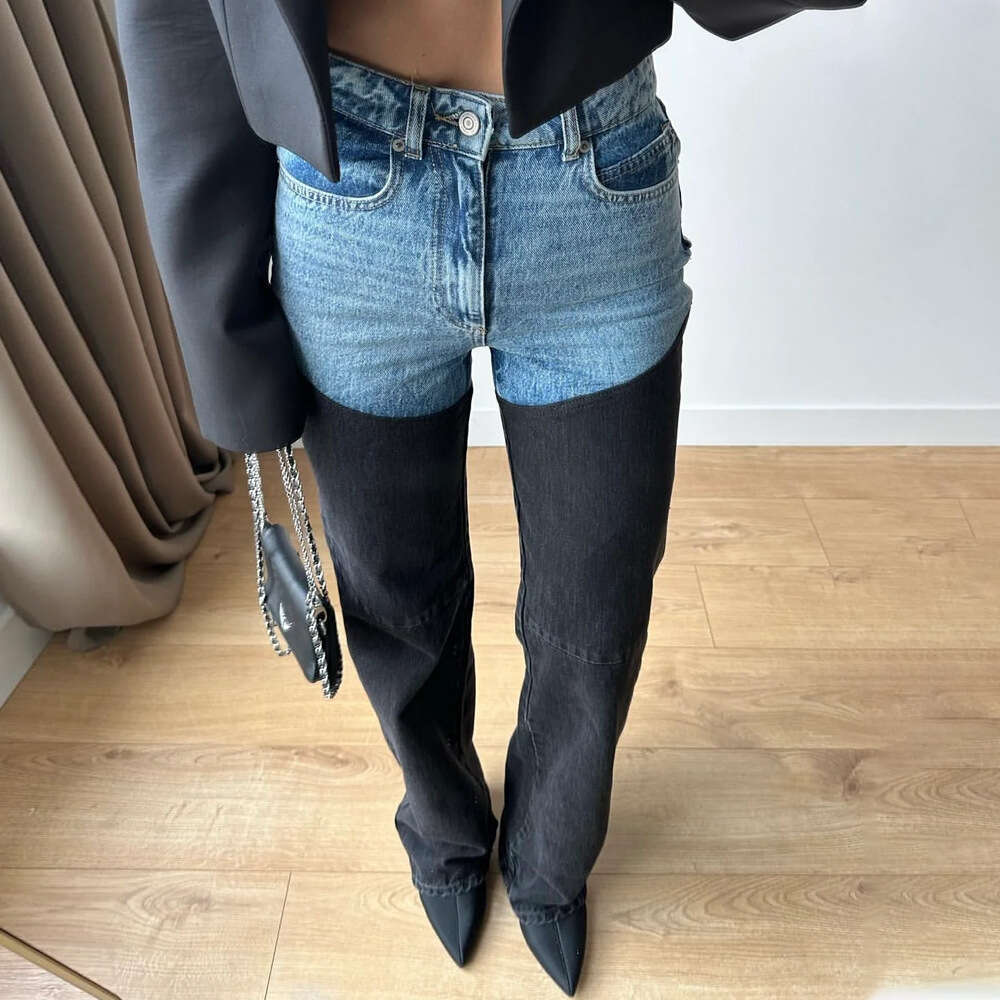 Spring New Fashion Casual Color Block Straight Leg Women's Distressed Jeans B5