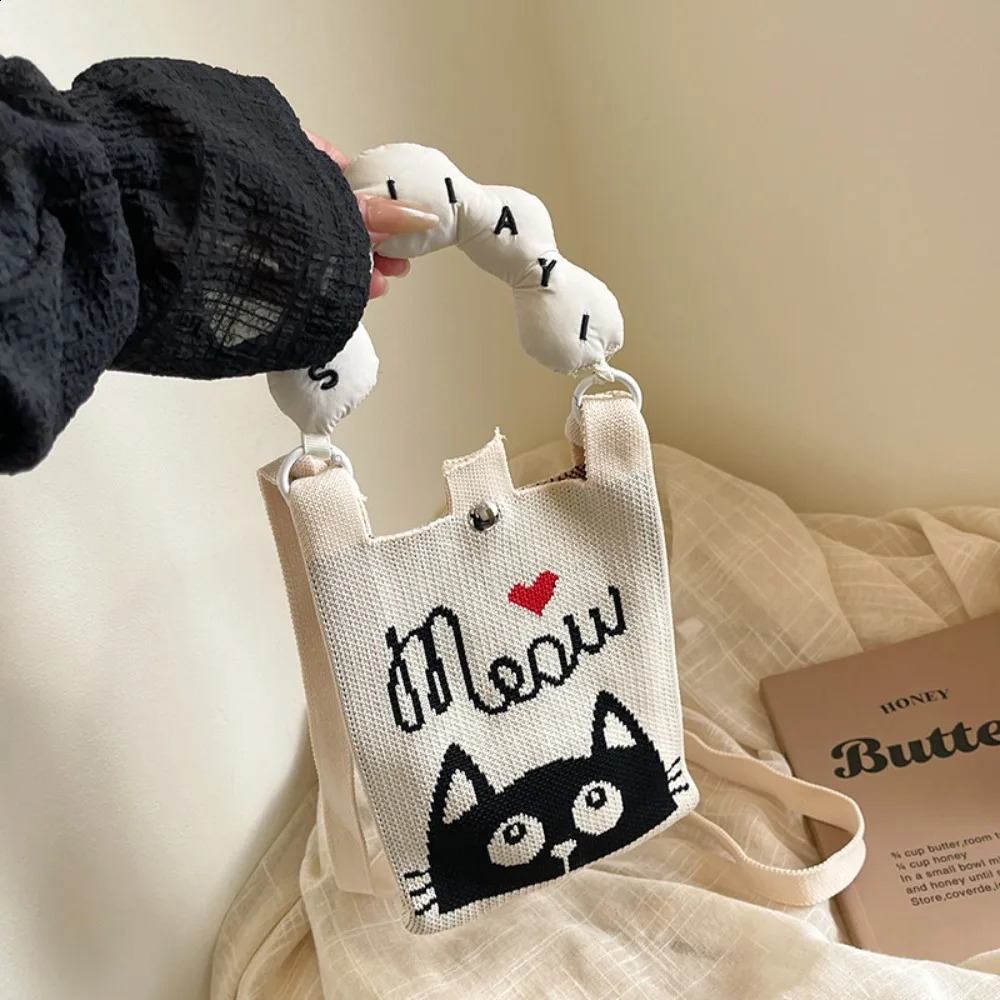 Mini Shoulder Bag Cute Cartoon Mobile Phone Bag Student Messenger Bag Knitted Handbag Key Holder Lipsticks Pouch 250523
