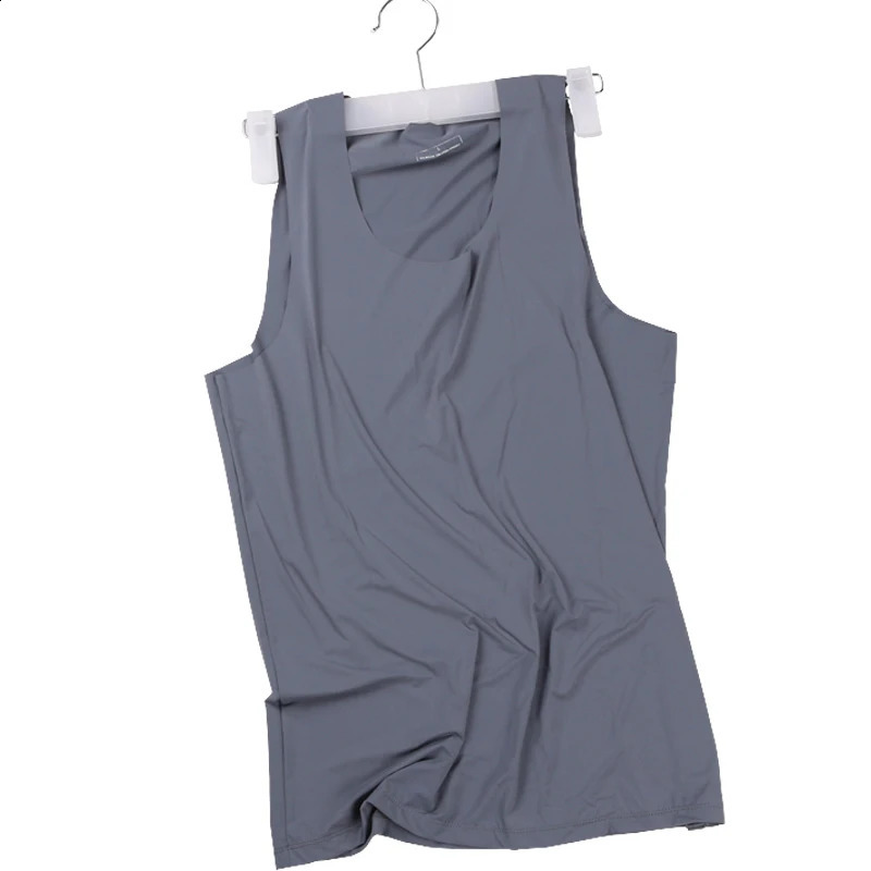 Mens ice silk sports trackless solid color Iword sweat vest single sleeveless tightfitting fitness onepiece base shirt 250517