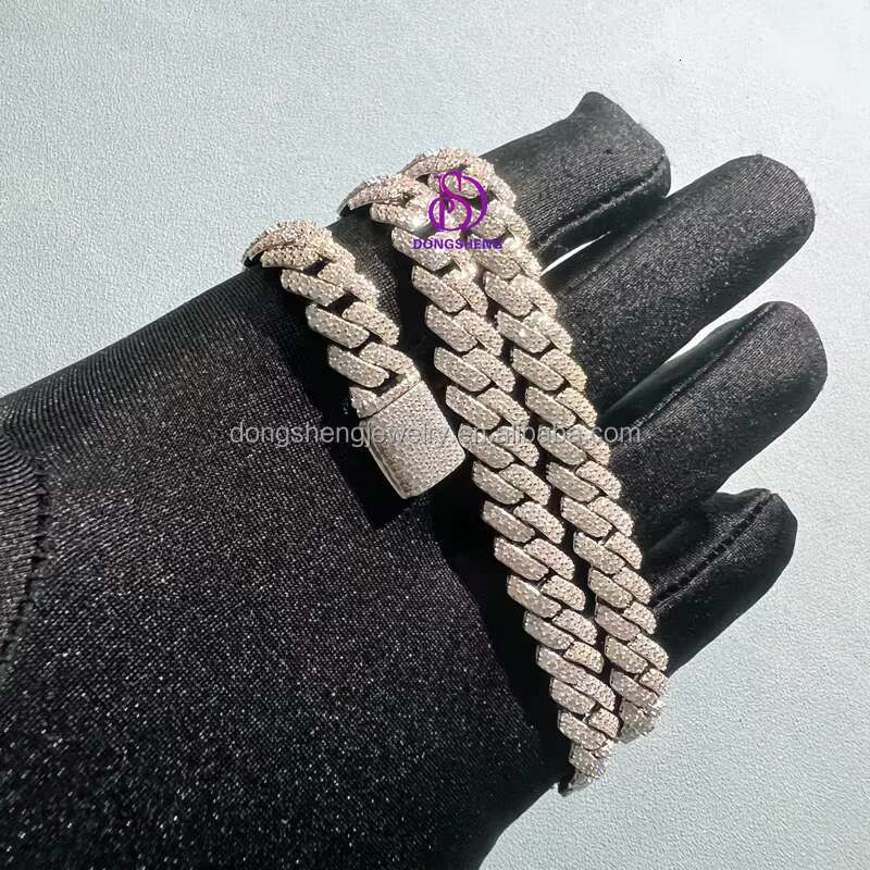 10mm Pass the Diamond test Pen Fashion Jewelry 925 Silver 18K Gld Iced Out D Vvs Moissanite Hip Hop Men Cuban Chain Bracelet