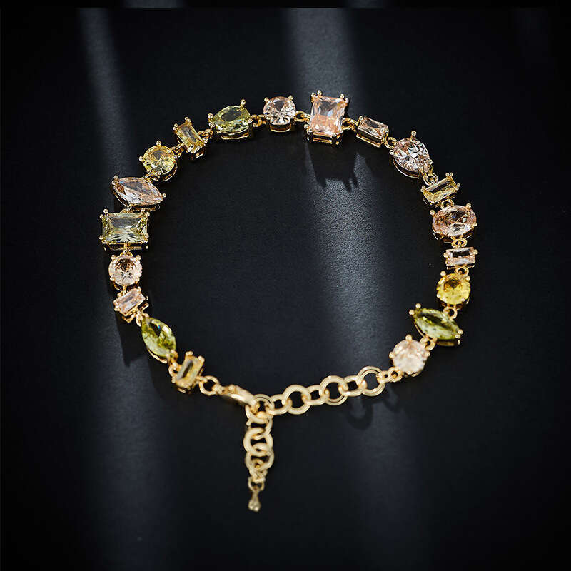 New Copper Inlaid Zircon Bracelet for Women Fashion Hip-Hop Jewelry Colorful Square High-End Feel