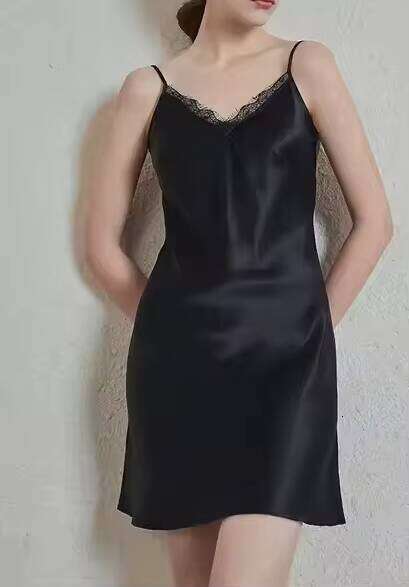 100% Mulberry Silk Satin Nightdress For Summer Lace Sexy Sling Custom Smooth Soft Knee Drawstring ODM Homewear