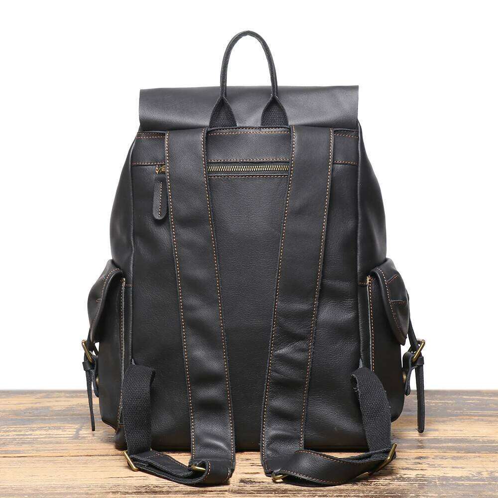 LUOKIR Vintage Genuine Leather Unisex Top Layer Cowhide Large Capacity Laptop Travel Backpack Paratrooper Bag