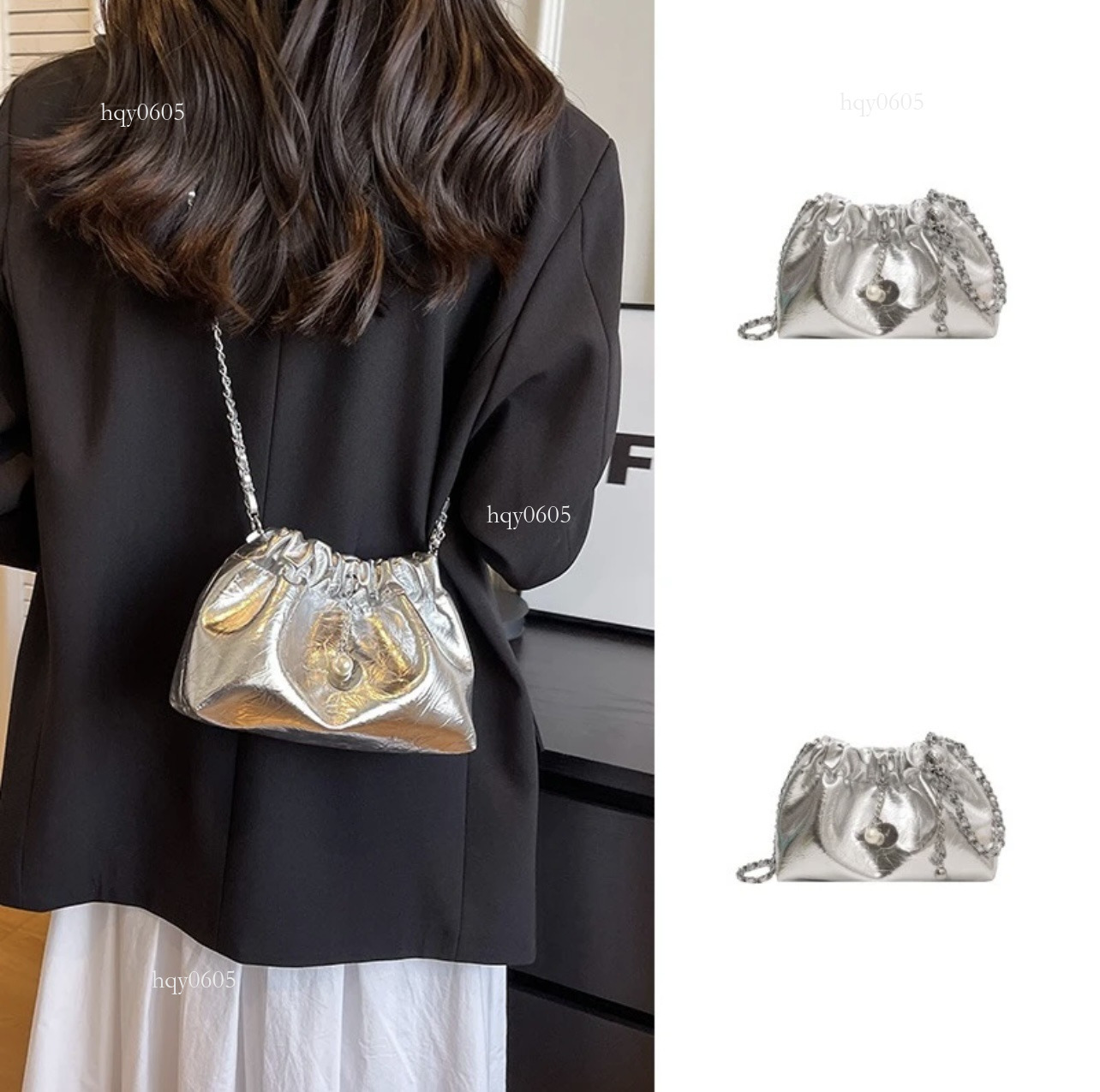 Top quality Brand High Quality New Style Free Delivery Designer Bag Summer High-End Niche Versatile Crossbody Chain for Women 2024 Silver Drawstring B