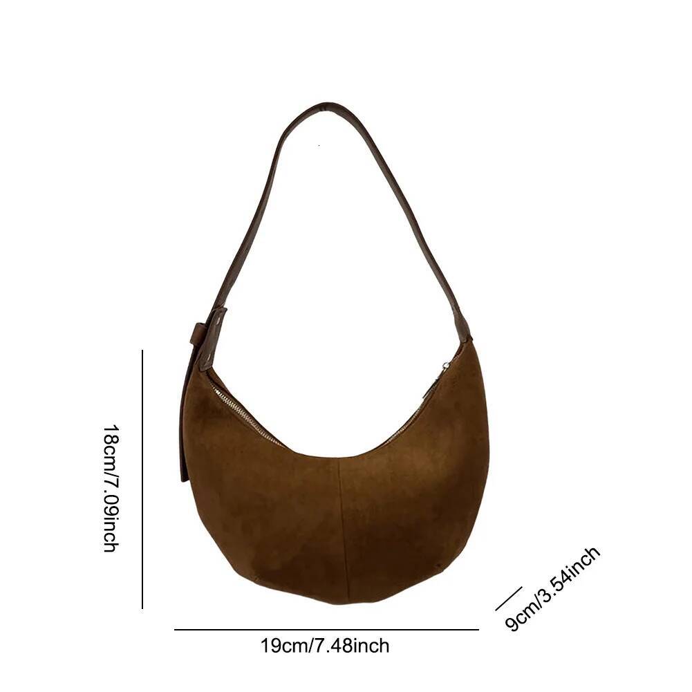 Women Suede Shoulder Zipper Closure Crescent Bag Trendy Retro Handbag Clutch Purse For Work Travel