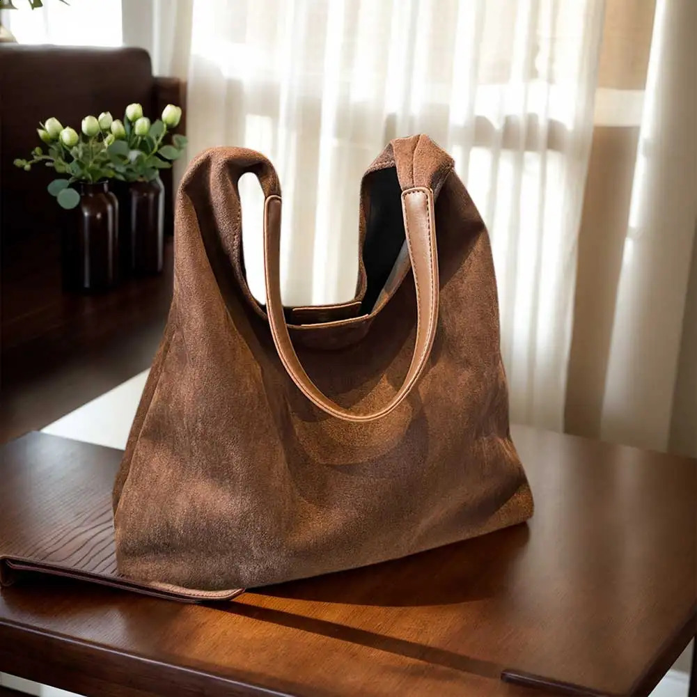 Women Suede Shoulder Bag Retro Single Shoulder Bag Large Capacity Trendy Work Hobo Solid Color Vintage Hobo Bag Top Handle Bag 250523