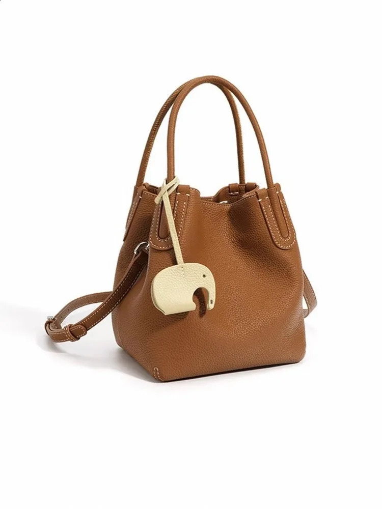 Office Women Genuine Leather Handbag Soft Single Shoulder Bucket Bag Versatile Multi Functional n Crossbody Bag 250528