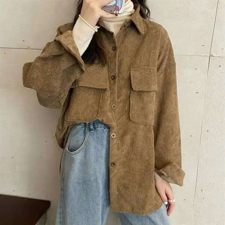 VintageCorduroy Women's Design Sensibility Niche Spring Autumn/Winter Style Versatile Top Sleeveless Shirt Jacket