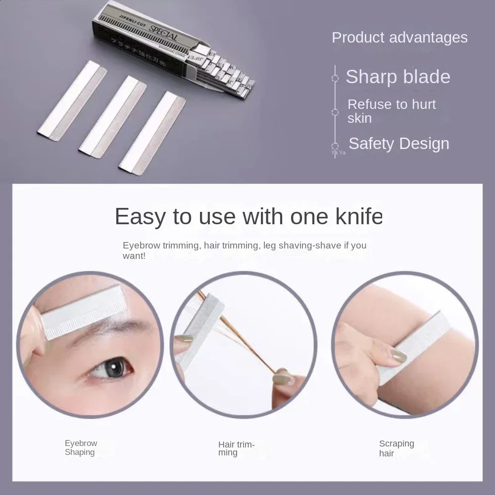 100PcsLot Eyebrow Trimming Professional Hair Cutting Razor Knife Stainless Steel Multifunction Sharp Feather Blade Makeup Tool 250516