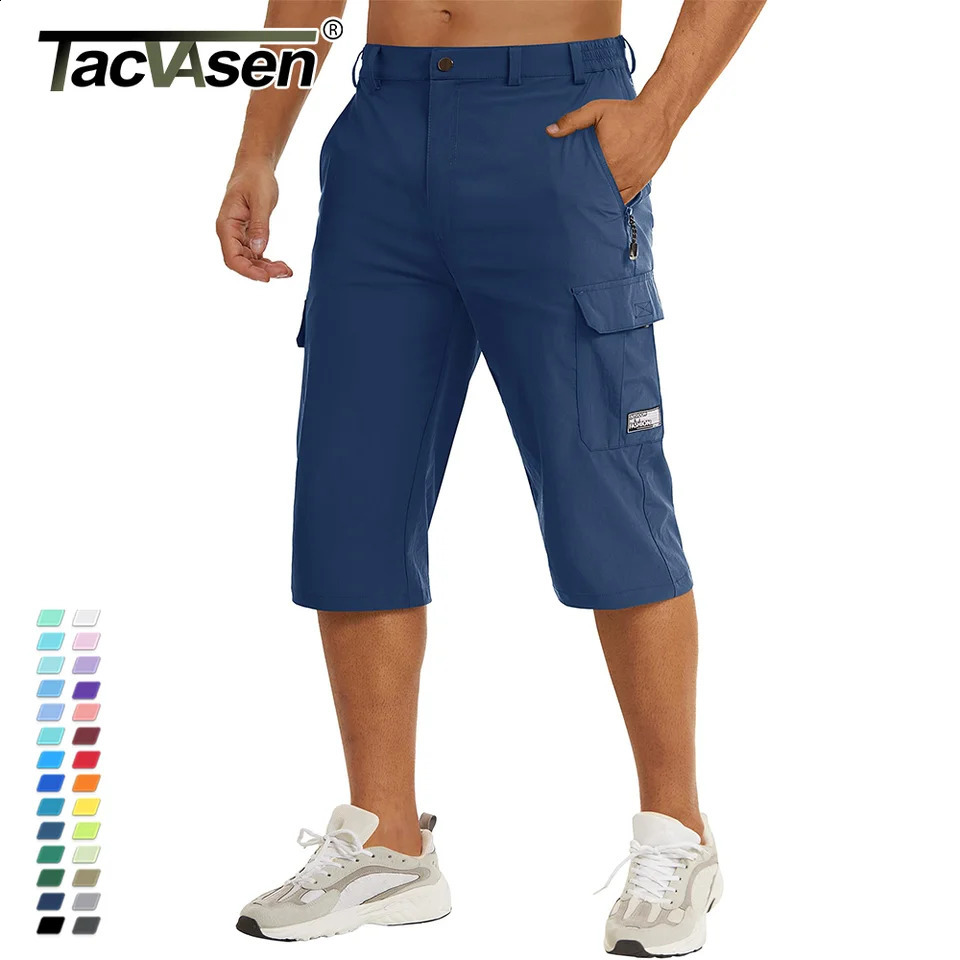 TACVASEN Summer Quick Dry 3/4 Pants Mens Casual Multi-Pockets Lightweight Shorts Outdoor Hiking Cargo Nylon Pants Workout 250517